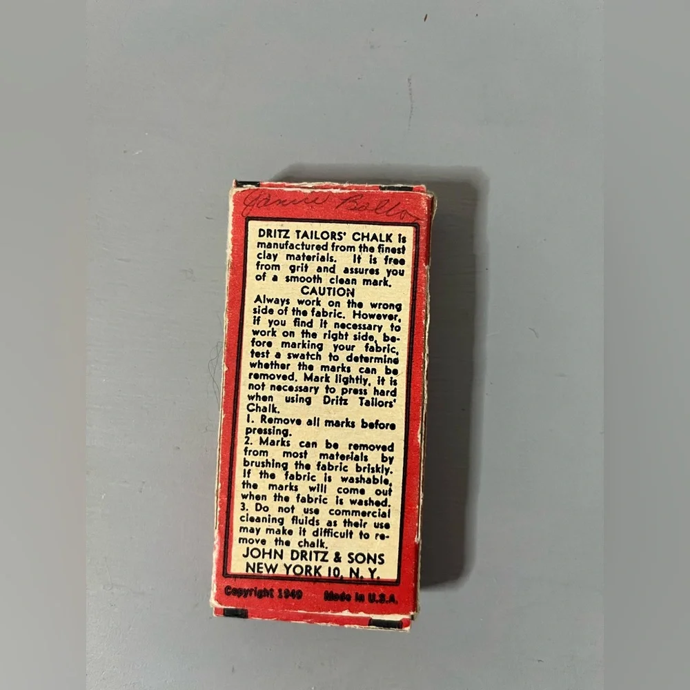 Vintage Dritz Tailors' Chalk 4 Pieces No 629 Red Blue White 1949 Original Box